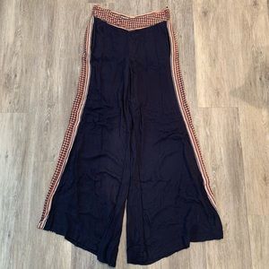 Free People Navy Wide-Leg Pants with Pink Trim